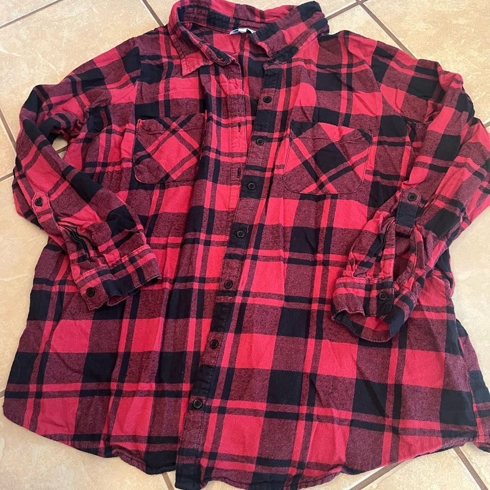 Women’s Blue crush plus flannel shirt 1X . 100% cotton .